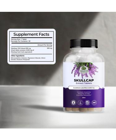 Amazing Botanicals Skullcap 10X Extract Tablets 2,000 mg - High Potency Herbal Supplement for Relaxation and Wellness - 30 Tablets - Buy Online on GoSupps.com