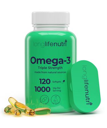 Omega 3 Fish Oil 1000mg - with High EPA & DHA 120 Softgels Fatty Acids Supplement for Cognitive Function from Salmon 4-Month Supply GMP Certified Made in USA 120 Count (Pack of 1)