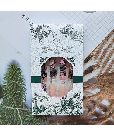 Buy 24 Pcs Long Coffin Halloween Press on Nails - SHANRUN Pink French with Spider Web Design | Full Cover Acrylic False Nails - International Shipping Available - Buy Online on GoSupps.com