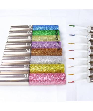 8 Colors Liquid Glitter Eyeliner Set - Sparkly Eye Liner Makeup in Light Purple, Gold, Silver, White, Orange, Red, Blue, Yellow, Green - Colorful Shimmer Eyeliner for Stunning Eyes - Buy Online on GoSupps.com