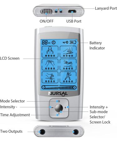 NURSAL 24 Modes TENS Unit Muscle Stimulator with Continuous Stimulation  Rechargeable Electronic Pulse Massager with 8 Pads for Back and Shoulder Pain Relief and Muscle Strength - Buy Online on GoSupps.com