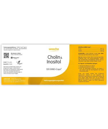 Buy Woscha Choline & Inositol 120 Embo-CAPS (118g) | Vegan Dietary Supplement for Optimal Health - Fast Worldwide Shipping - Buy Online on GoSupps.com