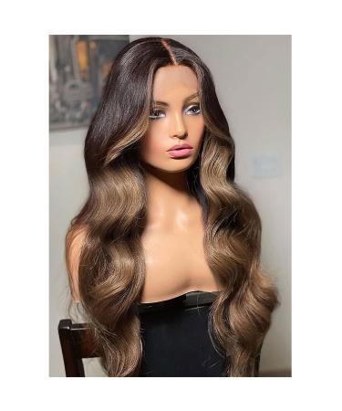 SHUOPUS Long Ombre Brown T Part Synthetic Lace Front Body Wave Wig 24inches - Buy Online on GoSupps.com