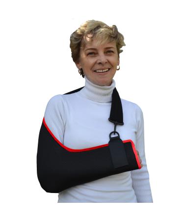 4DflexiSPORT Arm Sling Adult (M black/red trim) Feel Safe Easy to Fit Cooling Fabric Technology Fits R or L. M Black/Red