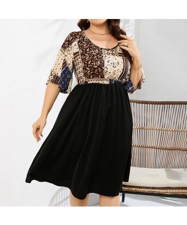 Iuhan Blue Summer Dress for Women | Plus Size Aline Sundress with Short Sleeve | High Waist Midi Swing Dress for Bridesmaids and Parties | 5X-Large Size - Buy Online on GoSupps.com