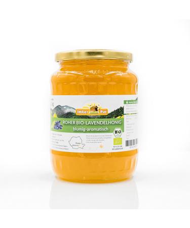Organic lavender honey raw from ImkerPur not centrifuged or heated contains pollen beeswax and other natural ingredients