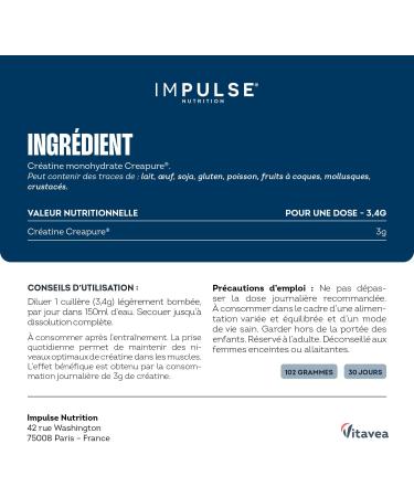 Cr atine Monohydrate Creapure 3 g Ultra Pure - Force Endurance & R cup ration - Compl ment Alimentaire Performance & nergie - Creatine Monohydrate - 102 g - Fabriqu en France - Buy Online on GoSupps.com