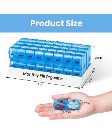 Monthly Pill Organizer 2x a Day | 30 Day AM PM Pill Box with Small Compartments | Travel Medicine Organizer (Blue) - Buy Online on GoSupps.com