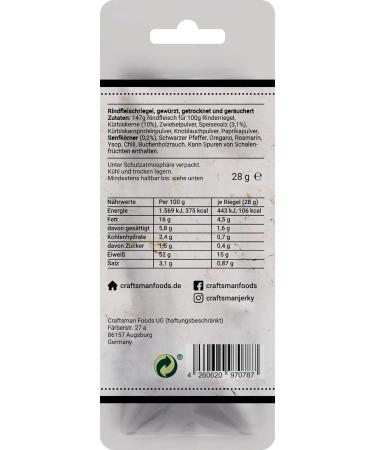 Craftsman Beef Bar Original - 100% Natural High Protein Meat Snack | 5 x 28g | Gluten-Free No Added Sugar Jerky Riegel Set - Buy Online on GoSupps.com