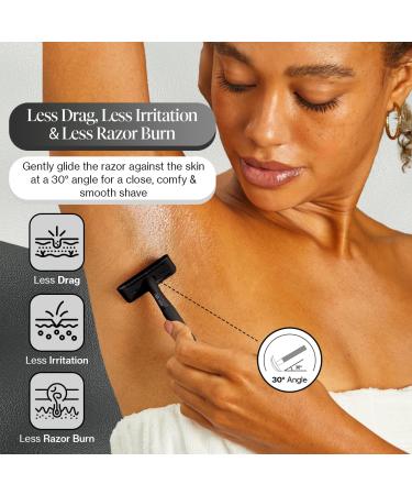 Kitsch Double Edge Safety Razor - Reusable Razor for Men & Women Includes 5 Refills Extra-Long Handle Silicone Cap - Perfect Travel Essential in Black - Buy Online on GoSupps.com