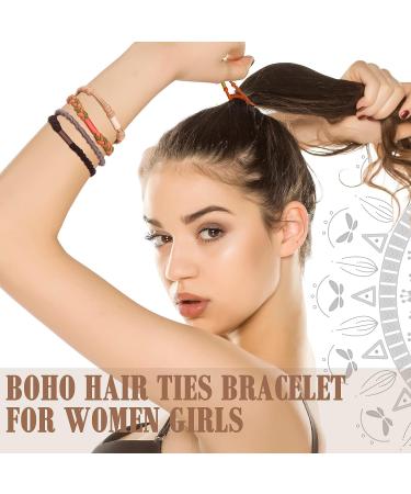 40 Pcs Boho Hair Ties: Cute Elastic Bracelet Ponytail Holders for Women - Soft Bands for Thick Thin Long Curly Hair - Buy Online on GoSupps.com