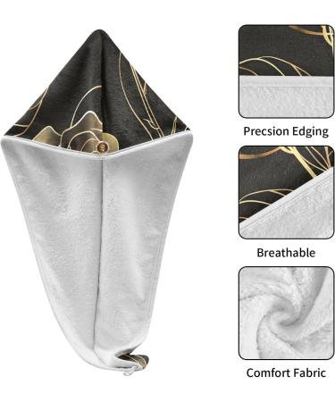 Elegant Flower Gold Line Art Hair Towel 2 Pack - Super Absorbent Quick Dry Hair Turbans for Women & Girls - Buy Online on GoSupps.com