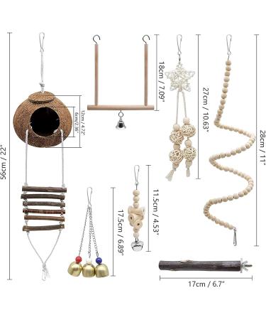 Eunewr Bird Toys for Parrots - 7-Piece Wooden Swing & Climbing Hammock Set for Conures Macaws & Finches - Perfect for Your Feathered Friends! - Buy Online on GoSupps.com