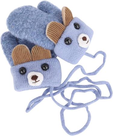 Infant Toddlers Winter Mittens | Cute Cartoon Gloves for Baby Girls Boys 0-3 Years | Plush Padded Knitted Mittens - Light Blue - Buy Online on GoSupps.com