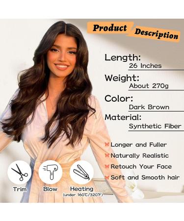 NAYOO 26 Inch Long Dark Brown Wavy Synthetic Wig for Women - Heat Resistant Fibre, Curly Middle Part, Natural Look - Ideal for Daily & Party Wear - Buy Online on GoSupps.com