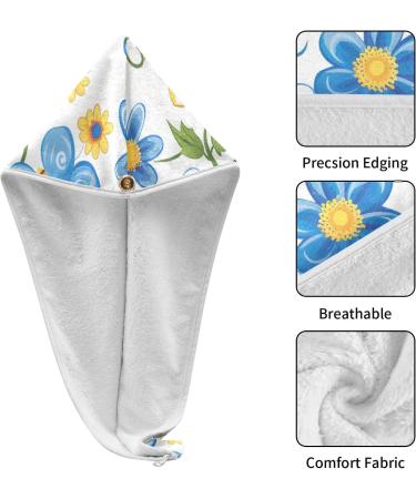 Cartoon Blue Butterfly Flowers Hair Towel 2 Pack | Super Absorbent Quick Dry Hair Turbans for Women & Girls - Buy Online on GoSupps.com