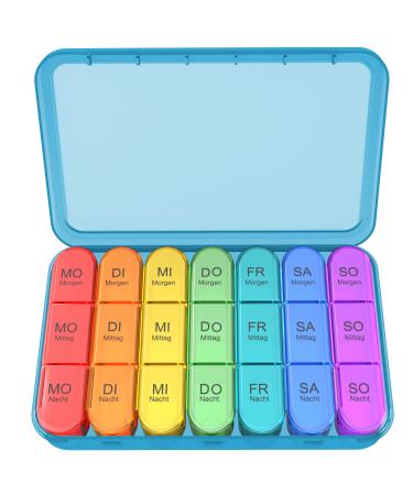 Pillbox 7 days 3 compartments tablet box 7 days at noon in the evening German Pillendose 7 days for a week of pill box 21 compartments medication box (blue housing)