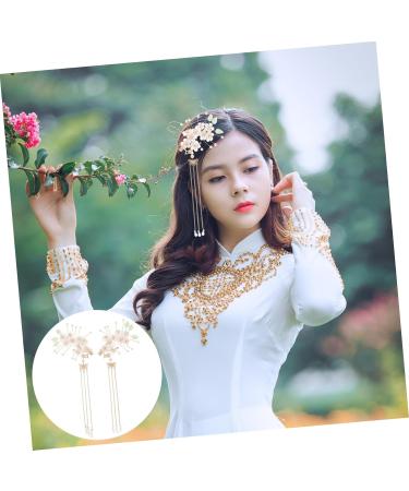 minkissy 2 Pairs Costume pearl hair clip hair accessories headpiece for bride China emerald tassel clip Mosaic vintage long tassels bride Hanfu floral hair clip pearl headgear - Buy Online on GoSupps.com