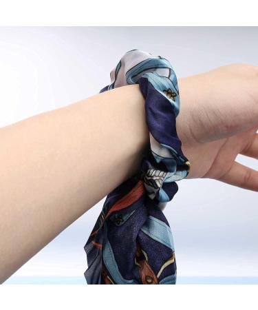 Yheakne Silk Hair Scarf Tie Chiffon Long Ponytail Holder Scrunchies Silk Long Tail Hair Band Vintage Bandana Hair Scrunchy for Women and Girls (Blue) - Buy Online on GoSupps.com
