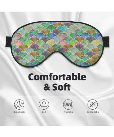 Adjustable Watercolor Green Fish Scale Sleep Mask | Block Out Light Eye Cover for Travel Yoga & Napping - Buy Online on GoSupps.com