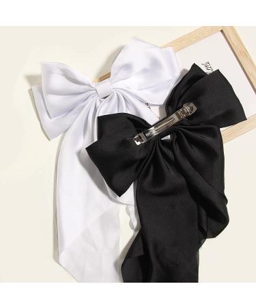 Satin Hair Barrettes Clip Set for Women - Large Bow Hair Slides with Long Tail - 90's Style Hairpin Accessories - Pack of 2 (Black & White) - Buy Online on GoSupps.com
