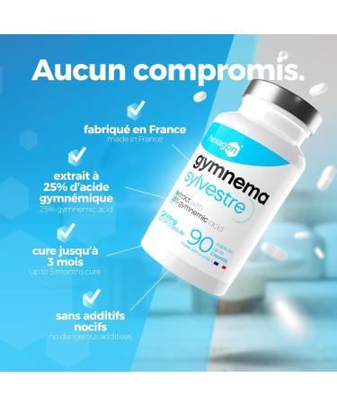 Gymnema Sylvestre 400mg - Up to 3 Months of Cure - Natural Support - Management of Sweet Craving - Made in France - 90 Vegetable Capsules - Vegan - Hexagon - Buy Online on GoSupps.com