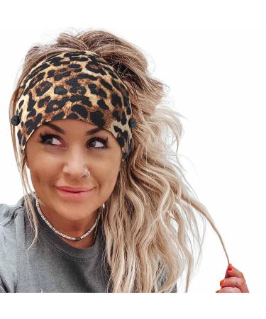 Olbye Leopard Button Headband 4Pcs - Wide Elastic Non Slip Turban Headwrap for Women and Girls - Buy Online on GoSupps.com