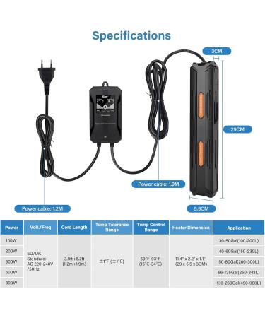 Hygger 800W Aquarium Heater - Adjustable Temp LCD Control for 490-980L Freshwater & Saltwater Fish Tanks - Buy Online on GoSupps.com