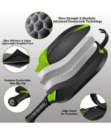 Gonex Pickleball Paddles Set - USAPA Approved Graphite Paddle with Comfort Grip, 2 Paddles, 4 Balls, Portable Carry Bag - Green - Buy Online on GoSupps.com