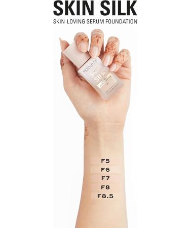 Makeup Revolution Skin Silk Serum Foundation Light to Medium Coverage Contains Hyaluronic Acid F8 23ml - Buy Online on GoSupps.com