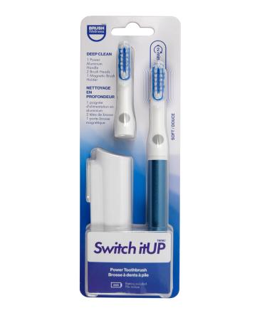 Deep Clean Power Aluminum Handle Toothbrush with Two Switch itUp Brush Heads and 1 Magnetic Brush Holder.