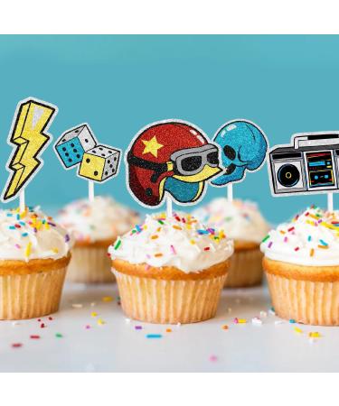 Retro Rock Party Theme Happy Birthday Cupcake Toppers for Kids 18-PC Set - It's perfect as a boys or girls hip-hop themed party rock themed party or baby shower party decoration - SugarGera - Buy Online on GoSupps.com
