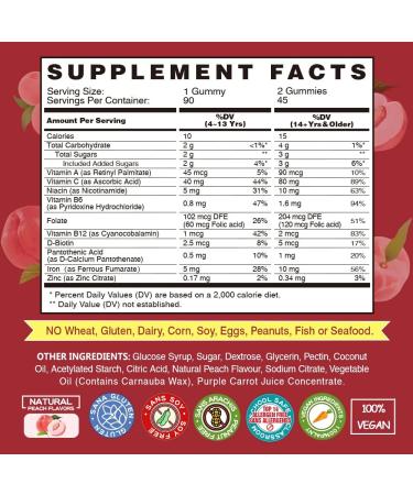 Iron Gummies Supplements for Women & Kids - Multivitamin with Iron for Blood Oxygen Great Tasting Gummy Vitamins with Vitamin C for Max Absorption - Vegan Chewable Peach Flavor(3 Packs) Peach 90 Count (Pack of 3) - Buy Online on GoSupps.com