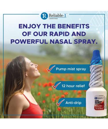 Reliable-1 Laboratories Nasal Spray 12 Hour Relief Nasal Decongestant | Rapid and Powerful Sinus Relief Nose Spray | Pump Mist Anti Drip Congestion Relief | Oxymetazoline HCI | 1 Fl Oz 3-Pack - Buy Online on GoSupps.com