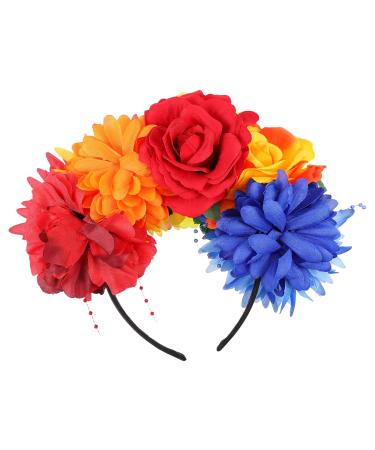 FRCOLOR Day of The Dead Headband Rose Flower Headband Floral Crown Mexican Headpiece Halloween Party Costume Headwear Assorted Color 2