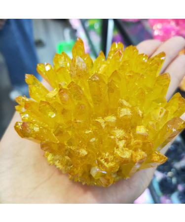Room Decoration Natural Crystals and Stones 300-400g Yellow Electroplated Natural Crystal Cluster Specimen Raw Rock Quartz Flowers Aura Stones Gift Modern House Decor for Decoration