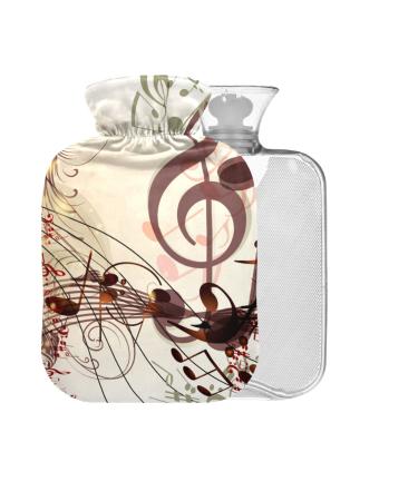 Music Notes Hot Water Bottle with Cover 1L Small Hot Water Bag for Pain Relief Back Pain Hot and Cold Therapy BPA Free