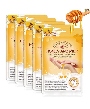 5 Pairs Hands Moisturizing Gloves, Exfoliating Hand Mask, Hand Skin Repair Renew Hand Mask Gloves with Honey Milk Hand Moisturizing Mask