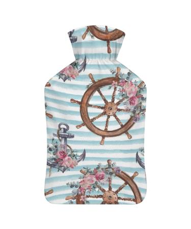 Hot Water Bottle With Lid Anchor And Flowers Rubber Hot Water Bag For Pain Relief Cramps Foot Warmer Hot And Cold Therapy