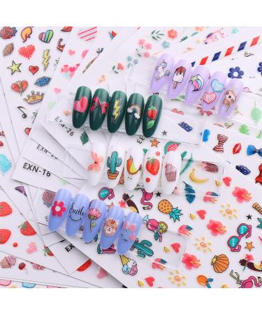 JMEOWIO 18 Sheets Cute Nail Stickers for Kids Nail Art Stickers Decals Self-Adhesive Heart Flower Rainbow Fruit Nail Supplies Nail Art Design Decoration Accessories - Buy Online on GoSupps.com