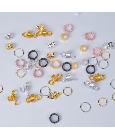 200 Hair Braiding Rings & Aluminum Dreadlocks Pearls - Adjustable Metal Hair Cuffs in Gold & Silver with Storage Box | Perfect for Hair Accessories - Buy Online on GoSupps.com