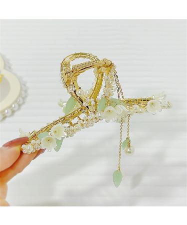 Refined Pearl Tassel Grab Clip Shark Clip Hair Claw Clips For Women Headwear Hairpins 03 (Color : 3)