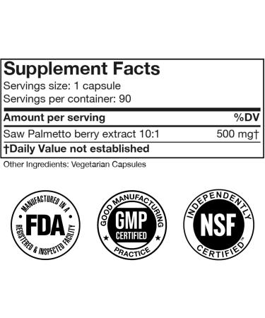 Doctor Morse's Saw Palmetto 10:1 Extract 500mg Equivalent to 5000mg, Prostate Health Support Supplements for Men & Women - FDA-Registered, NSF-Certified Facility - Extra Strength Formula - 90 Caps - Buy Online on GoSupps.com