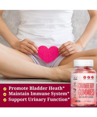 KOSRE Cranberry Gummies 1000mg Cranberry Extract for Urinary Tract Health Supports Bladder Kidney & UTI Relief Non-GMO Vegan & Gluten-Free Cherry Mango Flavor (60 Gummies) - Buy Online on GoSupps.com