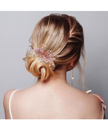 Amaxiu Rhinestone Wedding Hair Clip Flower Bride Hairpiece Crystal Bridal Hair Barrettes Hairpins Wedding Hair Accessories for Women Girls (Rose Gold) - Buy Online on GoSupps.com