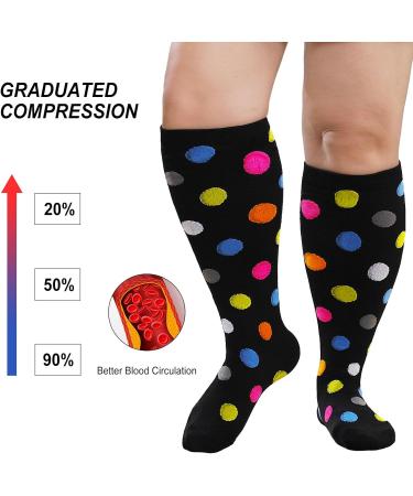 Plus Size Compression Sock For Men and Women: Graduated Compression Stockings for Support Flight Travel Running Pregnancy Sports Edema Nurses Athletic 20-30 mmHg 1Pairs Color Dots 5XL - Buy Online on GoSupps.com