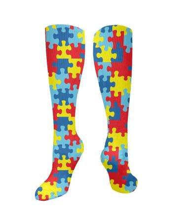 Autism awareness compression socks for women and men circulation 15 20 mmHg is the best support for sporty running cycling white unit size 10463