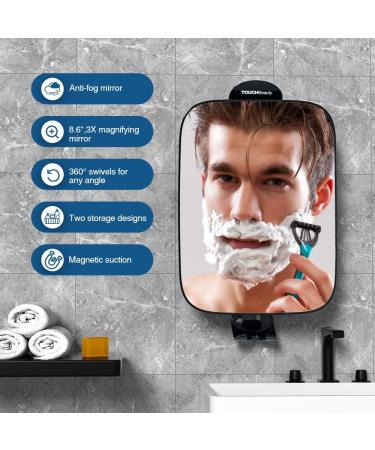 3X Magnification Shower Mirror with Razor Holder, 360 Swivel - Bathroom Accessories for Men & Women - 11 Larger Size - Includes 3pcs Adhesive Hooks - Black - Buy Online on GoSupps.com