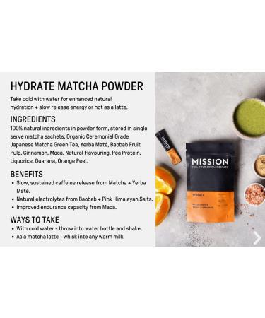 Hydrate Matcha Tea Sachets - Matcha Powder with Orange & Yerba Mate (10 Count) - Buy Online on GoSupps.com