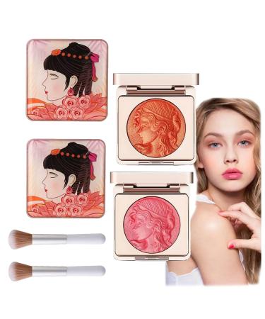 Embossed Girl Blush for Cheeks embossed smooth powder blush palette for cheeks multi-purpose smooth lasting blush palette Matte Face Powder Blush Palette for All Skins (Orange+Cherry)